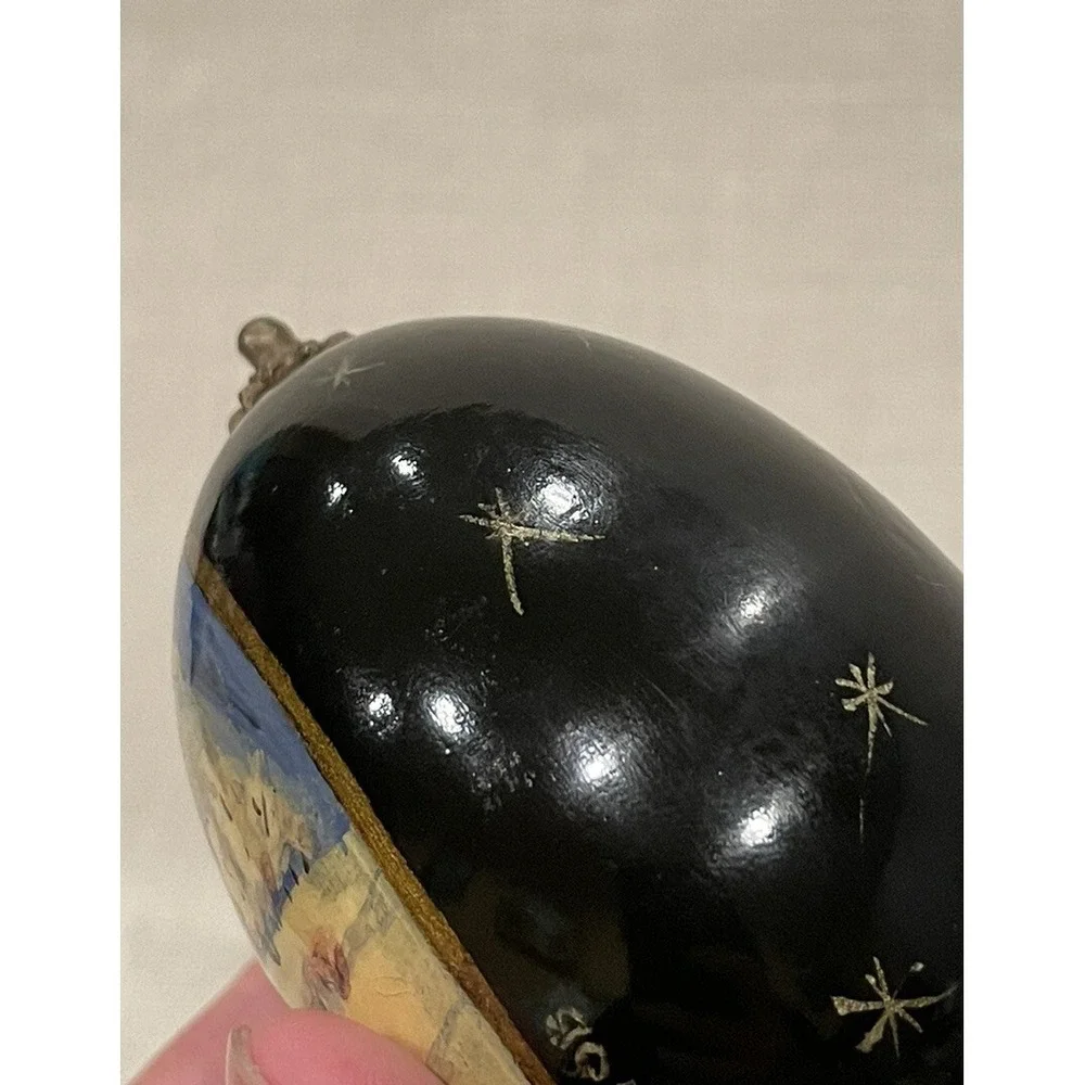 Vintage Russian Hand Painted Lacquer Egg Winter Orthodox Church‎ Signed Usov